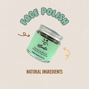 Jar of face polish with 'The Coconut Bee' branding on a beige background